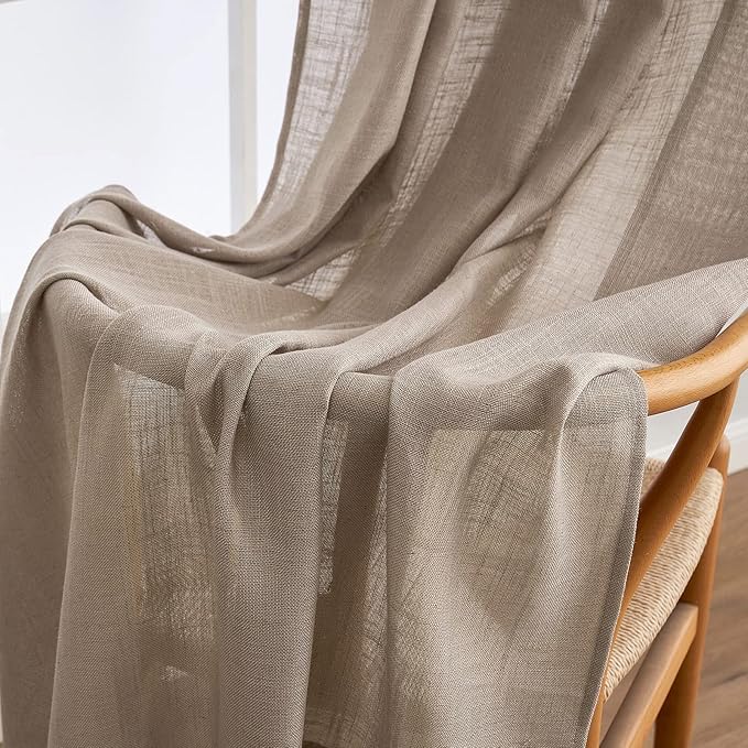 MIULEE Taupe Linen Curtains 90 Inch Long for Bedroom Living Room, Soft Thick Linen Textured Window Drapes Semi Sheer Light Filtering Back Tab Rod Pocket Burlap Look Farmhouse Country Decor, 2 Panels