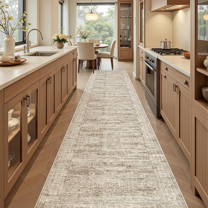 Runner Rug 2'x10' Washable Non-Slip Runner Rugs for Kitchen Bathroom Laundry Room Brown Vintage Floor Carpet Runners for Hallway Entryway