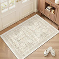 Washable 2x3 Entryway Area Rug - Small Non Slip Vintage Kitchen Runner Rugs Indoor Entrance Soft Neutral Stain Resistant Bathroom Mat Farmhouse Carpet for Bedroom Living Room Entry Laundry 2'x3' Beige