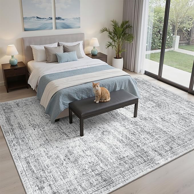 6x9 Area Rug for Living Room Washable 6x9 Gray Rug Non-Slip Modern Rugs for Bedroom Dinning Room Ultra-Thin Indoor Grey Rug