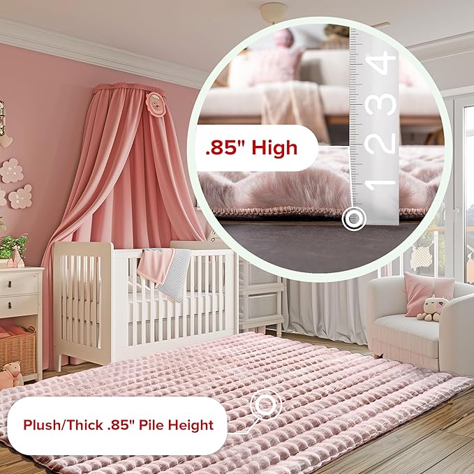 nuLOOM 5' x 8' Cozy Plush Area Rug, Machine Washable, Non-Slip, Soft Fluffy Shag Carpet for Living Room Bedroom Kids Room Nursery Home Decor, Jeni Blush
