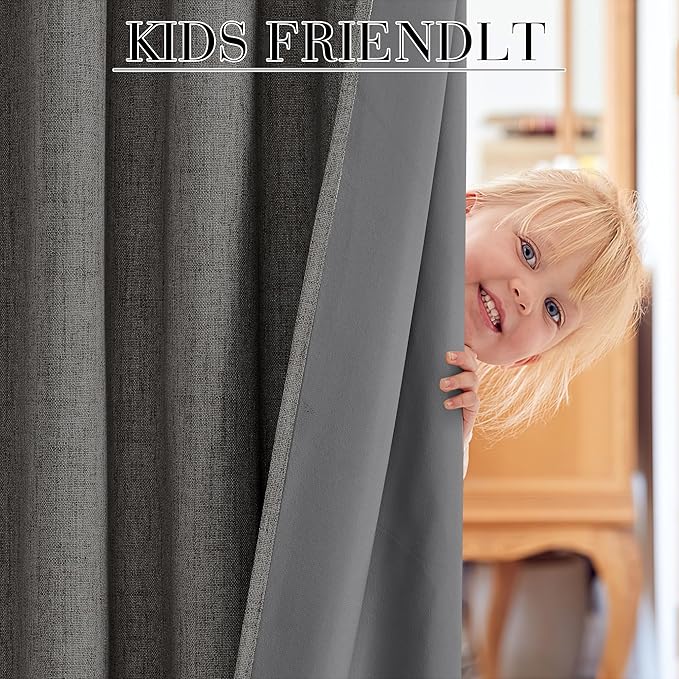 RYB HOME Grey 100% Blackout Curtains 63 inch Long, Light Blacking & Thermal Insulated Curtains for Nursery/Bedroom/Boys'Room, Back Tab & Rod Pocket Window Treatment, W52 x L63, 2 Panels