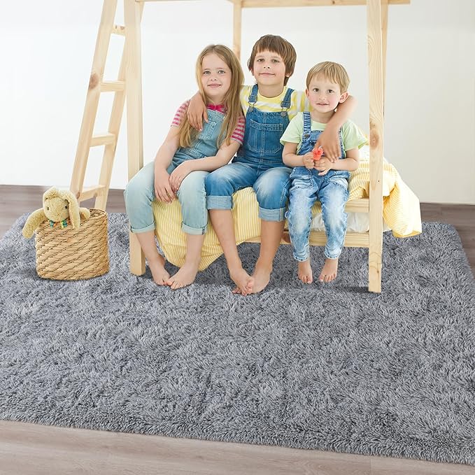 Chicrug Soft Area Rugs for Bedroom Living Room Plush Fluffy Rug 5x8 Feet, Shag Furry Area Rug Carpet Non Shedding for Nursery Children Kids Girls Room Home Decorative, Grey