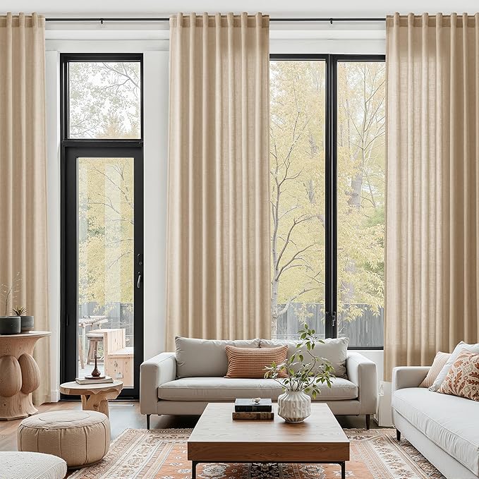 Sand Beige Linen Curtains for Living Room 126 Inches Long Simple Modern Light Filtering Semi Sheer Curtain Back Tab Rustic Home Decor Drapes Floor to Ceiling High Window for Bedroom 52x126, 2 Panels