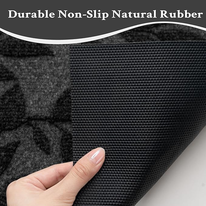 Black Leaves Outdoor Indoor Entrance Doormats, Absorbent Durable Heavy Duty Welcome Front Door Mat,Thick Natural Rubber Back,Easy Clean Entryway Mat 23x35 Inch, Low Profile