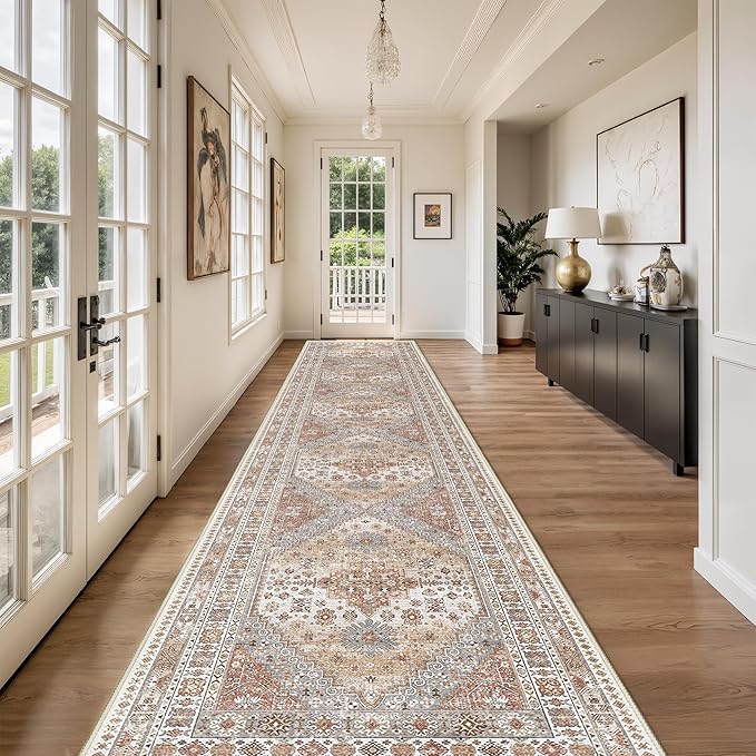 Washable Runner Rug 2.5x14, Non-Slip Long Kitchen Mats for Floor, Vintage Rug for Entryway, Soft Hallway Runner for Dining Room, Bedroom, Living Room(Orange,2.5'x14')