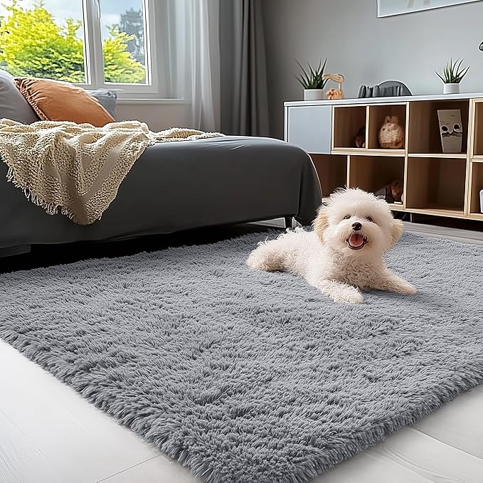 OLANLY 3x6 Machine Washable Runner Rugs for Hallway, Soft Fluffy Shaggy Bedside Rugs for Bedroom, Living Room, Indoor Floor Carpet for Kids Girls and Boys, Nursery Rooms, Home Decor, Light Grey
