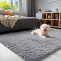 OLANLY 3x4 Machine Washable Accent Rug, Soft Fluffy Shaggy Area Rug for Bedroom, Living Room, Indoor Floor Carpet for Kids, Nursery, Home Decor, Light Grey