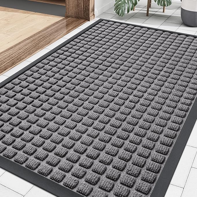 Smiry Front Door Mat Outside Entrance, Heavy Duty Natural Rubber Doormat, Non Slip, Trap Dirt and Moisture, Easy Clean, Low Profile Welcome Floor Mats for Indoor Outdoor Entry, 35x23 Inch, Mix Grey