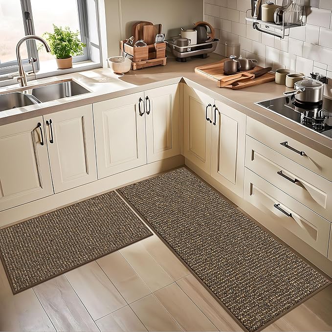 BEQHAUSE Kitchen Rugs 32"x48", Non-Slip Kitchen Mats for Floor, Super Absorbent and Stain Resistant Kitchen Rugs, Machine Washable Rugs for Kitchen, Hallway, Laundry & Sink, Brown