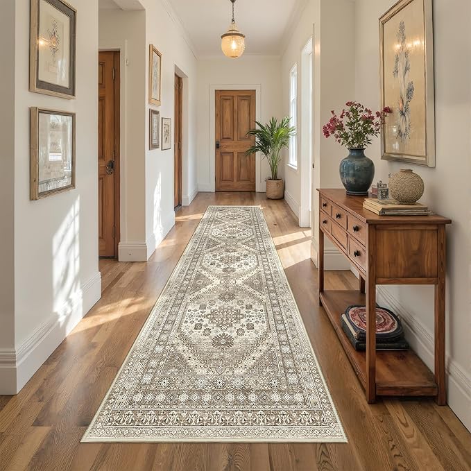 Kitchen Runner Rug Non Slip Washable 2.5x10, Soft Ultra-Thin Entryway Rug Runners for Hallways, Carpet Runner for Living Room,Kitchen, Laundry, Bathroom(Brown,2.5'x10')