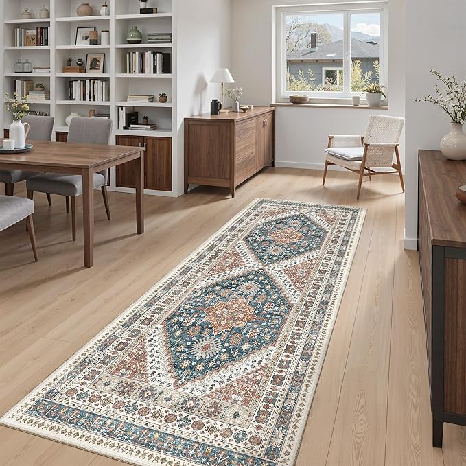 Madane Hallway Runner 3x8, Kitchen Rugs Washable Entryway Rug Vintage Kitchen Runners Non Slip Indoor Area Rug Farmhouse Carpet Runner for Bathroom Living Room Bedroom (3 X 8, Navy Blue)