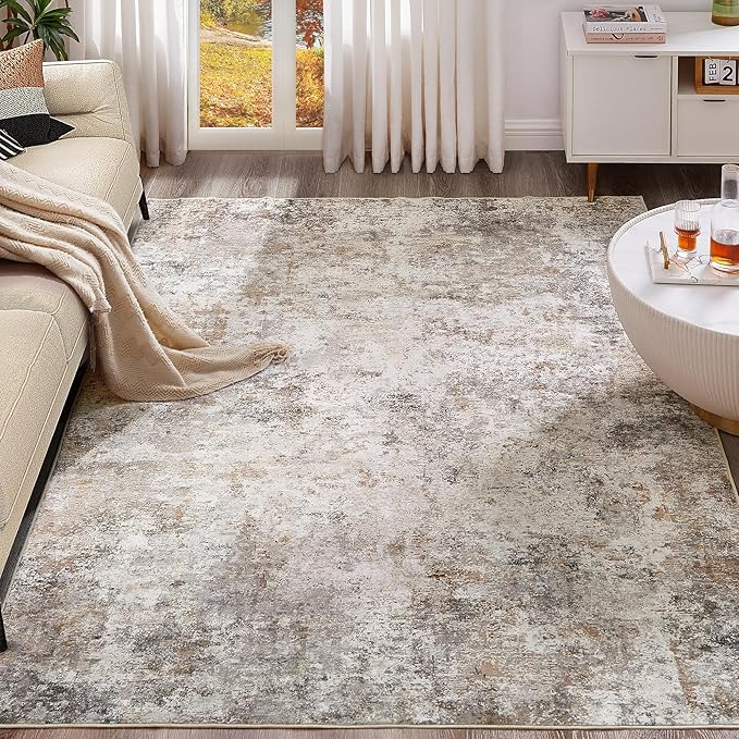 UERMEI 5x8 Area Rug Living Room Rugs - Washable Neutral Modern Abstract Soft Thin Large Rug Indoor Floor No Slip Rug Carpet for Bedroom Under Dining Table Home Office Decor - Brown Grey