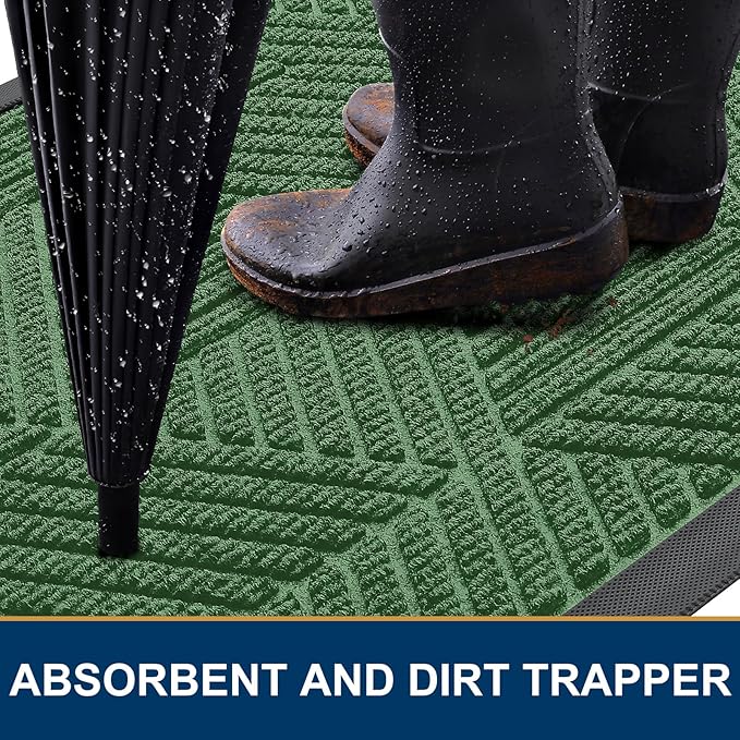 Smiry Front Door Mat Outside Entrance, Heavy Duty Sturdy Natural Rubber Doormat, Trap Dirt and Moisture, Easy Clean Low Profile Welcome Floor Mats for Indoor Outdoor Entry, 35X23 Inch, Green
