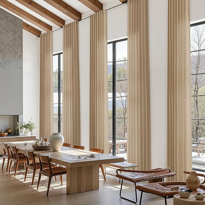Sand Beige Linen Curtains for Living Room 126 Inches Long Simple Modern Light Filtering Semi Sheer Curtain Back Tab Rustic Home Decor Drapes Floor to Ceiling High Window for Bedroom 52x126, 2 Panels