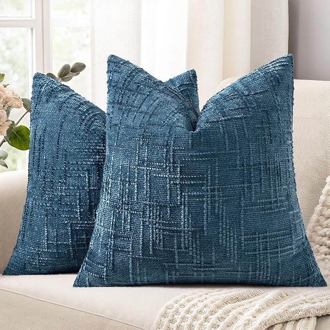decorUhome Navy Blue Chenille Throw Pillow Covers 20x20 Set of 2 Textured Soft Cozy Slubby Couch Pillow Covers Modern Farmhouse Boho Decorative Pillow Cases for Bed Sofa Living Room