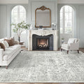 Washable Area Rug 8x10, Gray Soft Rug for Living Room Vintage 8x10 Area Rugs for Bedroom Dining Room Floral Non-Slip Thin Grey Rug