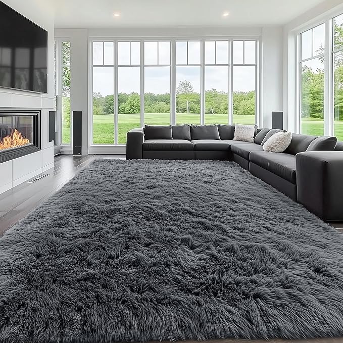 OLANLY 9x11 Machine Washable Large Area Rugs for Living Room, Bedroom, Soft Fluffy Shaggy Bedside Rug, Indoor Floor Carpet for Kids Girls and Boys, Dorms, Nursery, Home Decor Aesthetic, Grey