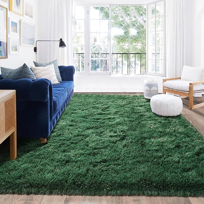 Rugs for Living Room 5x7, Soft Shaggy Modern Shag Area Rug for Bedroom, Upgrade Non-Slip Plush Fluffy Carpet for Kids Boys Girls Room Home Decor Aesthetic, Blackish Green