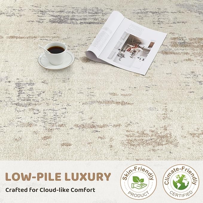 UERMEI 10x14 Area Rug Living Room Rugs - Washable Neutral Modern Abstract Soft Thin Rug Indoor Floor No Slip Rug Carpet for Bedroom Under Dining Table Home Office Decor - Light Brown/Gray