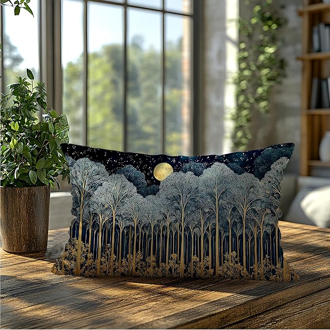 Rustic William Morris Inspired Forest Green Moon Decor Pillow Covers 12x20 Double-Sided,Vintage Night Moon Botanical Nature Landscape Decorative Throw Pillow Covers for Home Bedroom Living Room