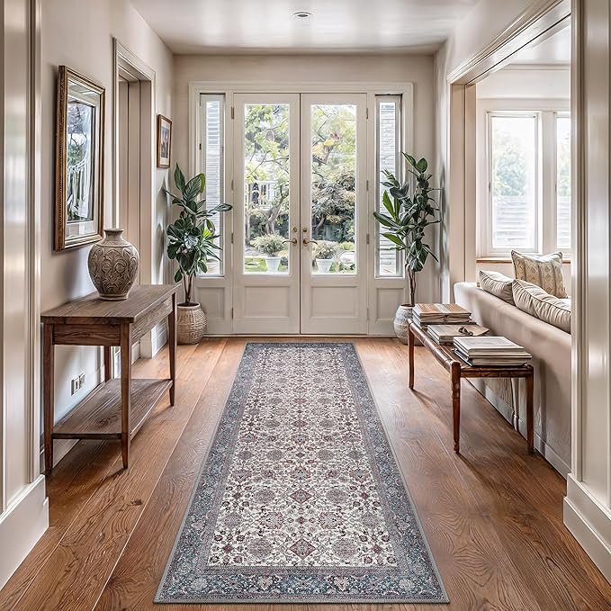Machine Washable Runner Rug, 2.5 x 7 ft, Non-Slip Polyester