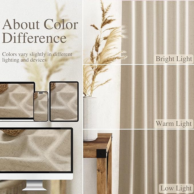 Nanspring Taupe Burlywood Curtains 108 Inches Long for Living Room Linen Burlap Rustic Farmhouse Sheer Curtains with Back Tab Floor to Ceiling High Window Curtain for Bedroom 52x108, 2 Panels