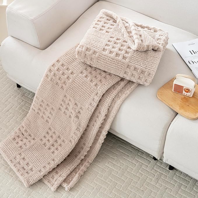 90x104 Inch Brown Waffle Queen Blanket - Soft & Fluffy Fleece, Neutral Tan Color, Cute & Aesthetic, Perfect for Sofa, Couch, Bed, Living Room & Bedroom, All-Season Use, Plush & Cozy Decorative Blanket