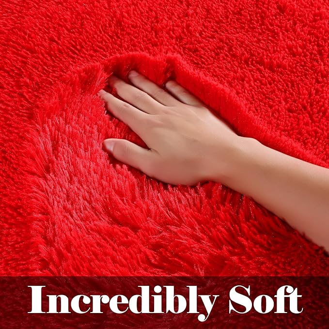 ONASAR Red Area Rugs for Bedroom Living Room, Fluffy 4x6 Indoor Bedside Floor Throw Rug, Soft Plush Shaggy Carpet for Nursery Kids Girls Boys Teen Dorm Home Office Decor Aesthetic