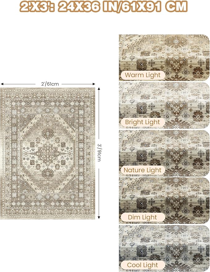 Entryway Rug - 2x3 Washable Rug Runner for Bathroom, Laundry Room, Kitchen, Soft Vintage Hallway Runner for Bedroom, Non-Slip Door Mat Indoor Entrance(Brown,2'x3')