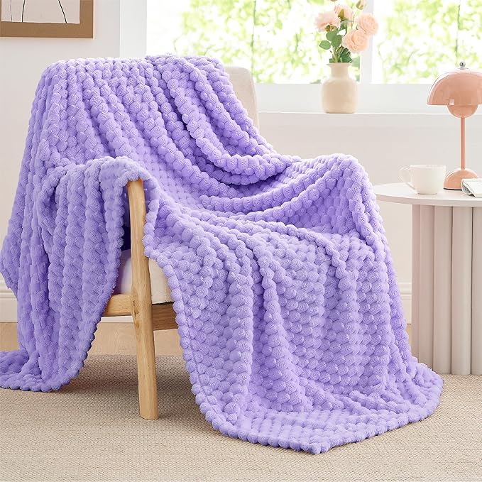 BEDELITE Fleece Twin Blanket for Couch & Bed - 3D Jacquard Decorative Lavender Throw, Super Soft and Cozy Warm Fuzzy Blanket All Seasons Suitable, 60x80Inches