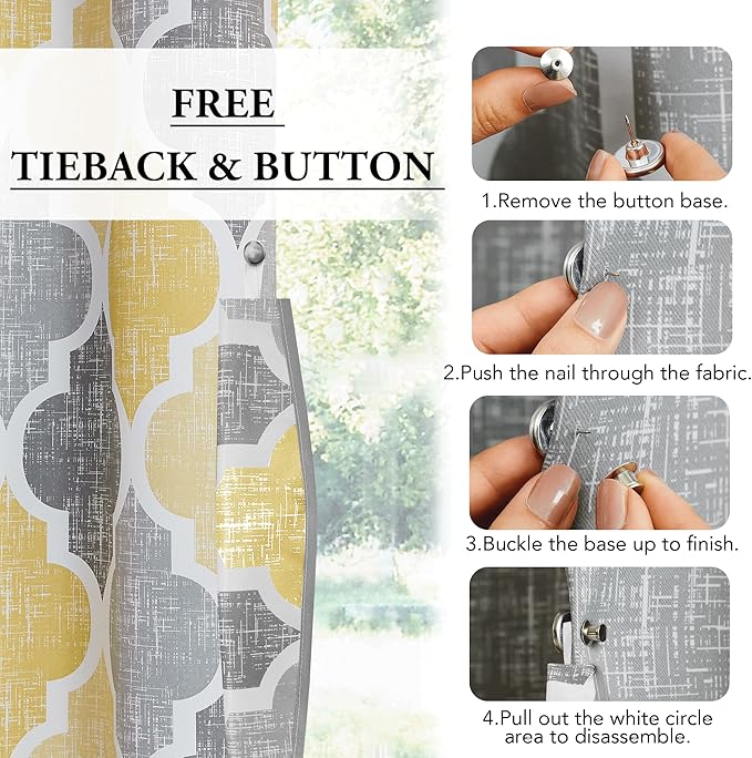 Beauoop 100% Blackout Curtains 84 Inches Long for Patio Sliding Door Yellow Grey Extra Wide Moroccan Geo Room Darkening Thermal Soundproof Room Divider Grommet Window Treatment Drapes,100x84 Set of 1