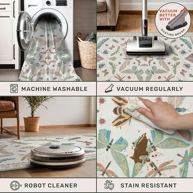 Hazo Haus Mint Green Washable Bathroom Rug - 2x4 Small Kitchen Rugs for Front Door Indoor Entrance, Low Pile Stain Resistant, Colorful Cool Aethestic