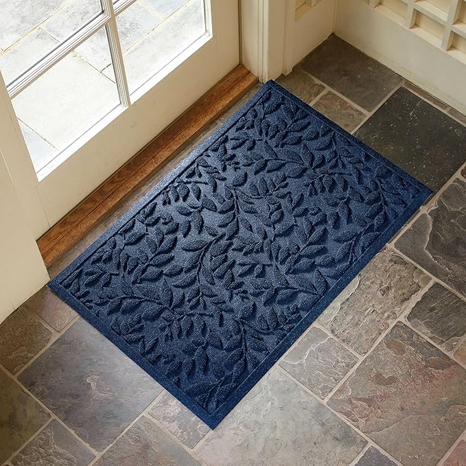 Blue Leaves Outdoor Indoor Entrance Doormats, Absorbent Durable Heavy Duty Welcome Front Door Mat,Thick Natural Rubber Back,Easy Clean Entryway Mat 23x35 Inch, Low Profile