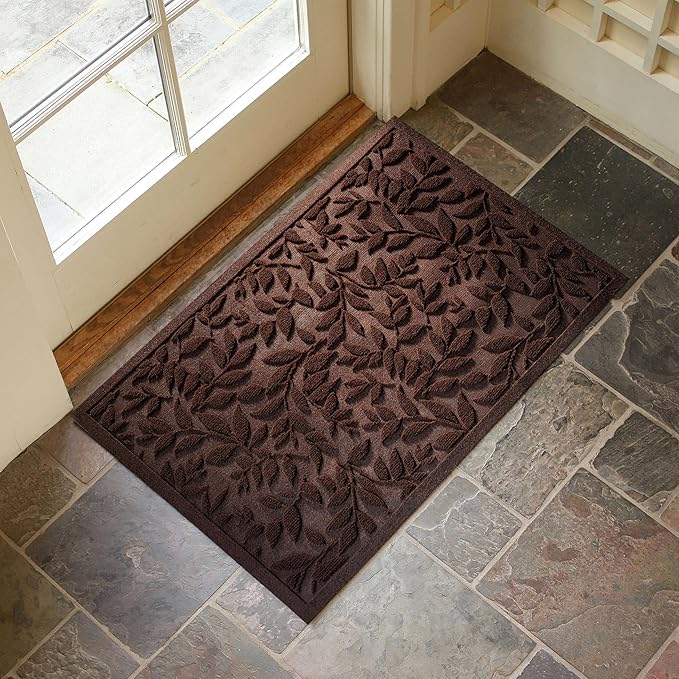 Coffee Brown Leaves Outdoor Indoor Entrance Doormats, Absorbent Durable Heavy Duty Welcome Front Door Mat,Thick Natural Rubber Back,Easy Clean Entryway Mat 23x35 Inch, Low Profile