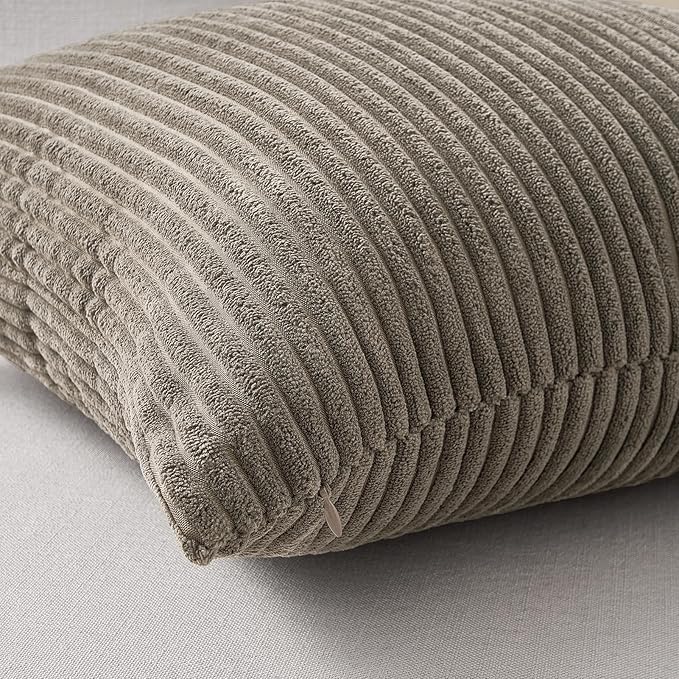 Topfinel 4 Packs Natural Decorative Throw Pillows Covers 26x26 Inch for Living Room Couch Bed Sofa, Rustic Farmhouse Boho Neutral Home Decor, Soft Plush Striped Corduroy Square Cushion Case 65x65 cm