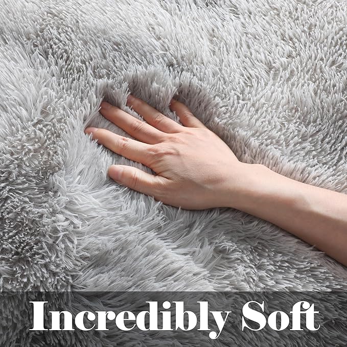 ONASAR Rugs for Living Room Bedroom, 5x8 Fluffy Tie-Dyed Light Grey Bedside Area Rug, Soft Plush Shaggy Floor Carpet for Nursery Kids Girls Boys Teen Dorm Home Office Decor Aesthetic