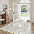 3x5 Washable Area Rug for Entryway, Kitchen Rugs Non Slip for Dining Room, Vintage Floral Soft Living Room Rug, Thin Area Rug Indoor for Bedroom, Kids Room Decor(Beige,3'x5')