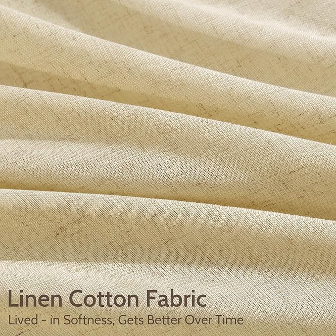 Nanspring Cream Yellow Linen Curtains 63 Inch Length for Living Room Light Filtering Modern Farmhouse Semi Sheer Curtains Back Tab and Rod Pocket Privacy Curtain for Bedroom Office 52x63, 2 Panels