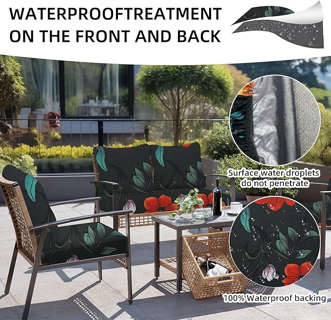 8Pcs Outdoor Cushion Covers, Patio Cushion Covers,Stretch Elastic Slipcovers, Replacement Washable & Reusable Furniture Protector for Patio Couch (Peony-Pattern,Cover Only)
