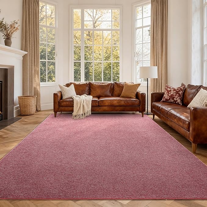 FinRèc 6x9 Washable Area Rugs for Bedroom Living Room, Low Pile Thin Rug Solid Color, Non-Slip Carpet Indoor for Home Decor (Red)