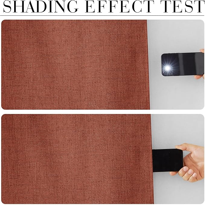 RYB HOME 100% Blackout Linen Textured Curtains 84 inches Long, Insulating Privacy Energy Saving for Bedroom Living Room Window Office Theater Dining Nursery, W 52 x L 84 in, Terracotta, 2 Panels