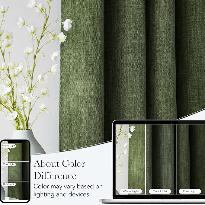 NICETOWN Faux Linen Froest Green Blackout Curtains 84 inches Long for Living Room - Privacy Panels for Bedroom, Modern Farmhouse Style Easy Care Grommet Top, 2 Panels, W52 by L84
