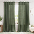 Extra Wide 100x96 Inch Linen Curtains for Living Room Divider Light Filtering Semi Sheer Patio Curtains for Sliding Door Olive Green Coastal Decor Sunroom Floor to Ceiling Window Curtain Panel