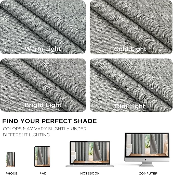 Joydeco Blackout Curtains for Bedroom - 100% Light Blocking 2 Panels Light Grey Drapes 42" W x 84" L, Thermal Insulated Room Darkening Curtains, Linen Textured for Living Room, Rod Pocket & Back Tabs