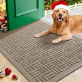 Mibao Front Door Mat Indoor Outdoor Entrance, Dirt Trapping Waterproof All-Season, All-Weather Doormat, Non-Slip Durable Natural Rubber Low Profile Easy Clean Patio Entrance Mat, 29.5" x 17", Beige