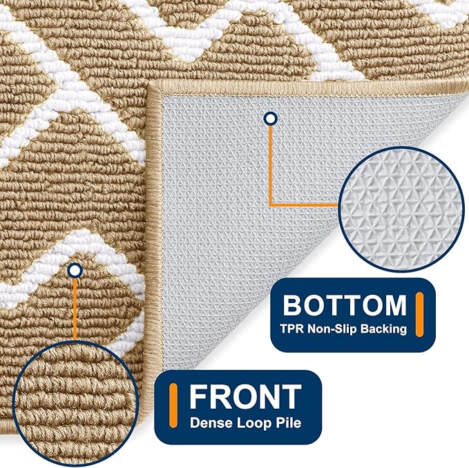 OLANLY Front Door Mat, Non-Slip Rubber Backing, Dirt Resistant and Absorbent, Washable, Easy to Clean Low-Profile Indoor Doormat for Back Door, Entryway, Inside Entrance, 48x32, Beige