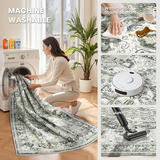 zesthome Area Rugs 6x9, Large Rugs for Living Room, Stain Resistant Washable Rug, Rugs for Bedroom with Non Slip Backing, Ultra-Thin Vintage 6x9 Area Rug