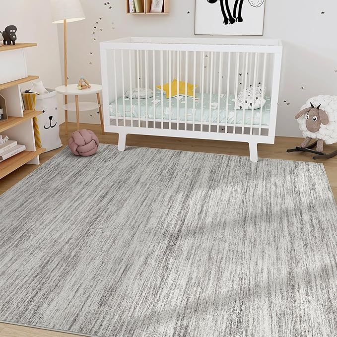 Nakagishi 5X7 Area Rugs Living Room: Washable Large Vintage Rug Neutral Non-Slip Soft Stain Resistant Indoor Carpet for Bedroom Nursery Dining Room Office Playroom - Grey-01
