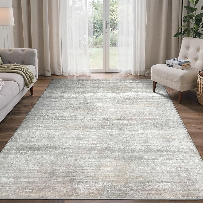 BEIMO Area Rugs 6x9 for Living Room Bedroom, Modern Abstract Machine Washable Rug, Large Soft Low Pile Floor Carpet with Non Slip Backing for Dining Room, Light Grey/Beige